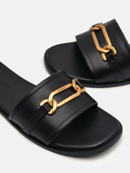 PEDRO Icon Leather Heel Sandals, Black