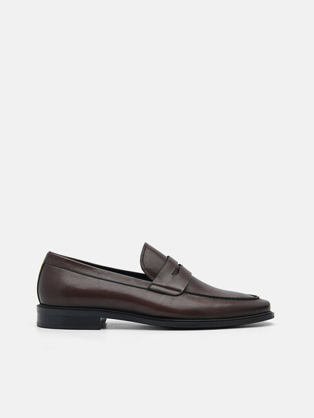 Bailey Calf Leather Loafers, Dark Brown, hi-res
