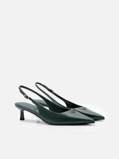 Leather Slingback Heel Pumps, , hi-res
