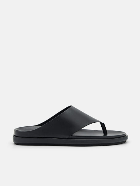 Microfiber Thong Sandals, Black, hi-res