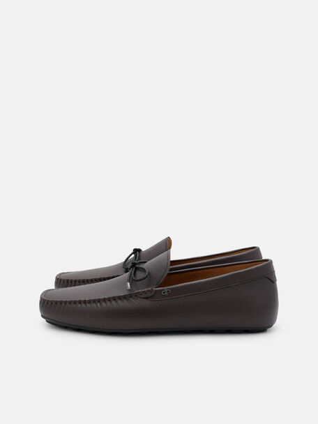 Saffiano Leather Bow Driving Shoes, , hi-res