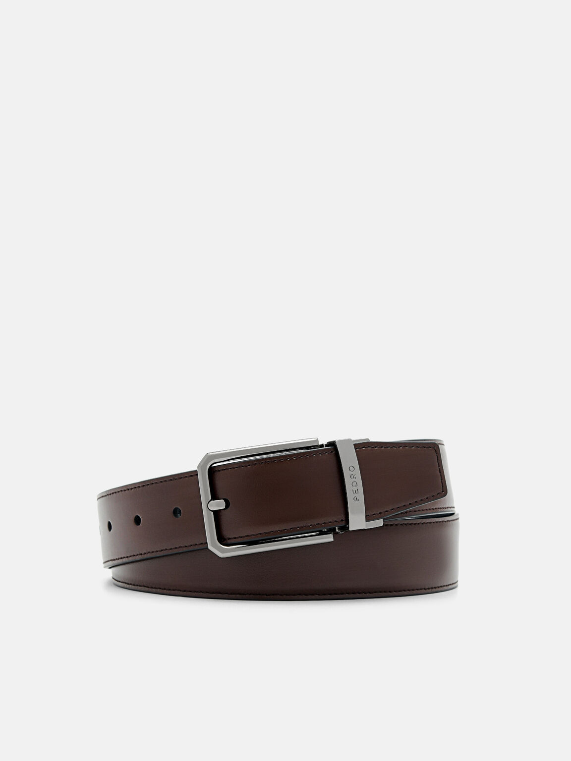 Sabuk Pin Kulit yang Dapat Dibalik, Dark Brown, hi-res