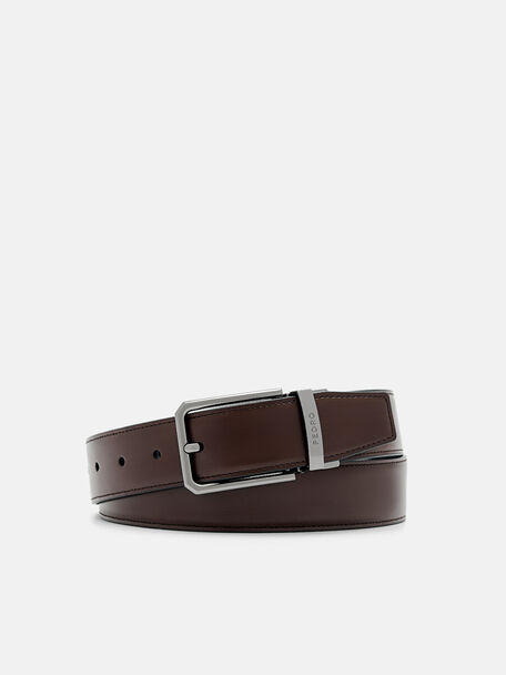 Sabuk Pin Kulit yang Dapat Dibalik, Dark Brown, hi-res
