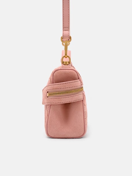 Tas Bahu Anyaman Suede Alyssa dengan Charm, , hi-res