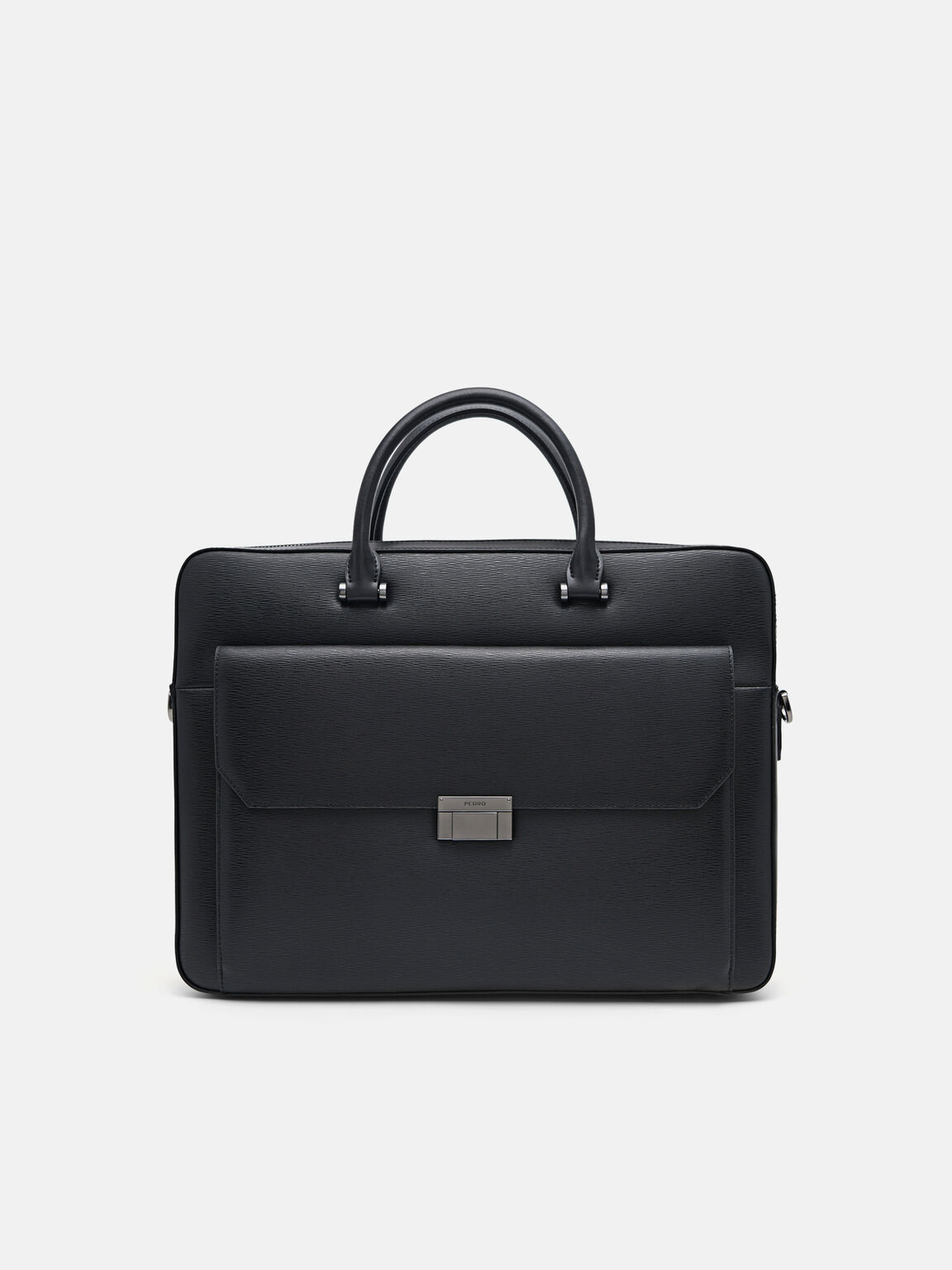 Henry Textured Leather Briefcase, Black, hi-res