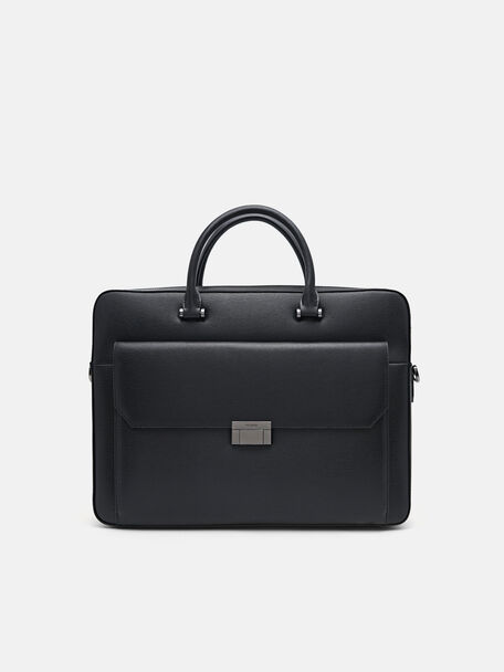 Henry Textured Leather Briefcase, Black, hi-res