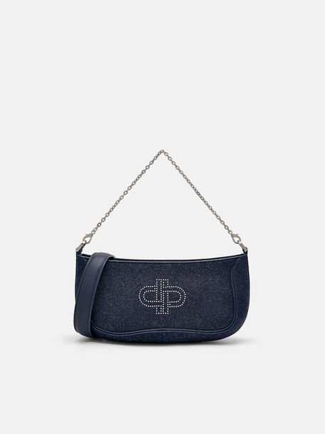 PEDRO Icon Glitter Suede Shoulder Bag, Dark Purple, hi-res