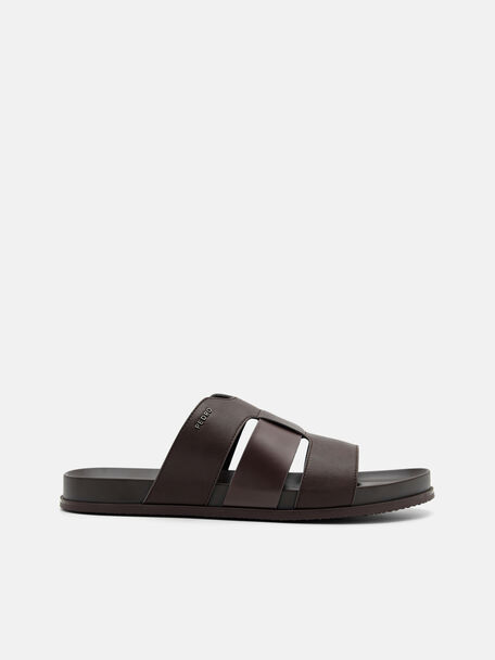 Woven Slide Sandals, Dark Brown, hi-res