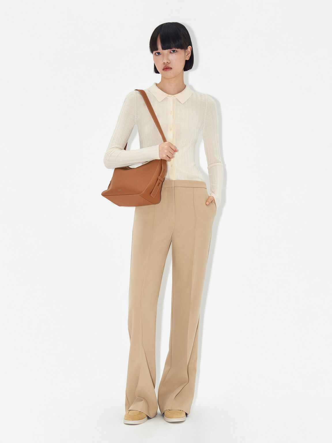 Demi Leather Shoulder Bag, Cognac