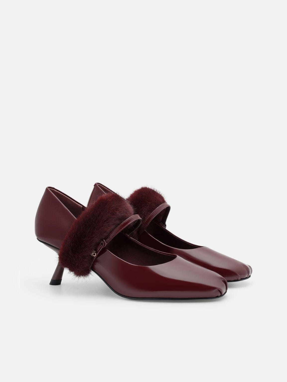 Kiana Patent Leather Heel Pumps with Faux Rabbit Fur, , hi-res