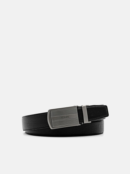 Embossed Leather Automatic Belt, Black