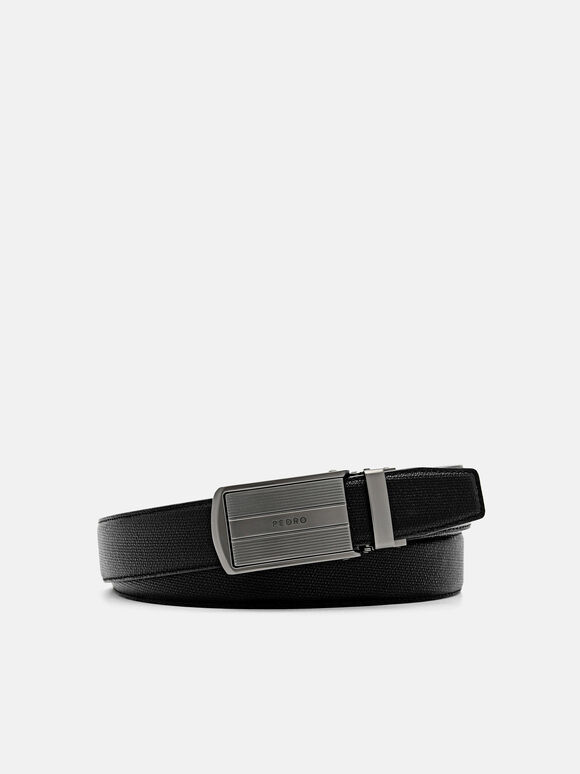 Embossed Leather Automatic Belt, Black