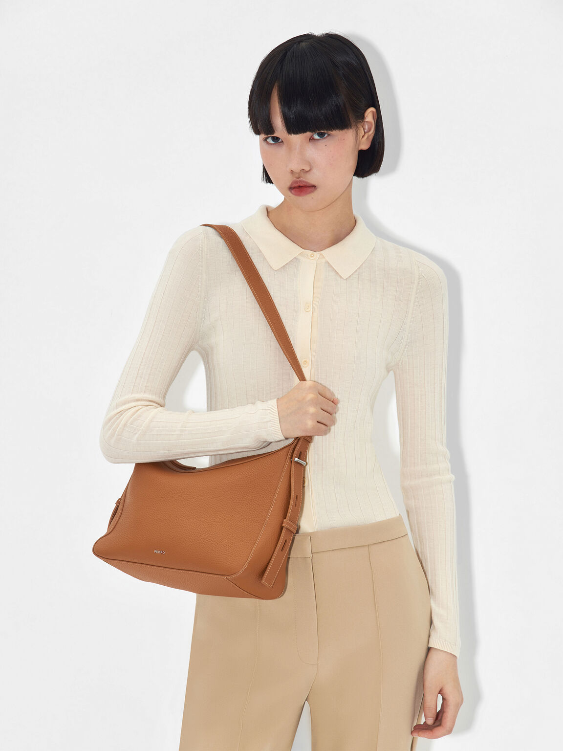 Demi Leather Shoulder Bag, Cognac