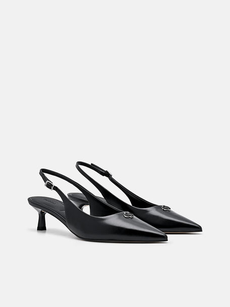 Leather Slingback Heel Pumps, 