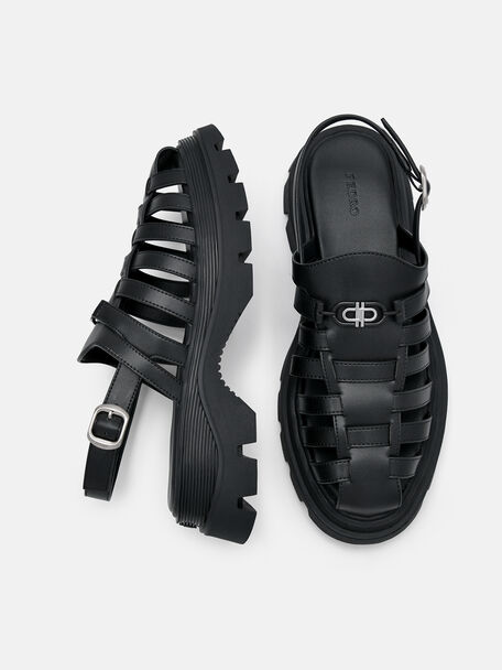 PEDRO Icon Leather Heel Sandals, Black