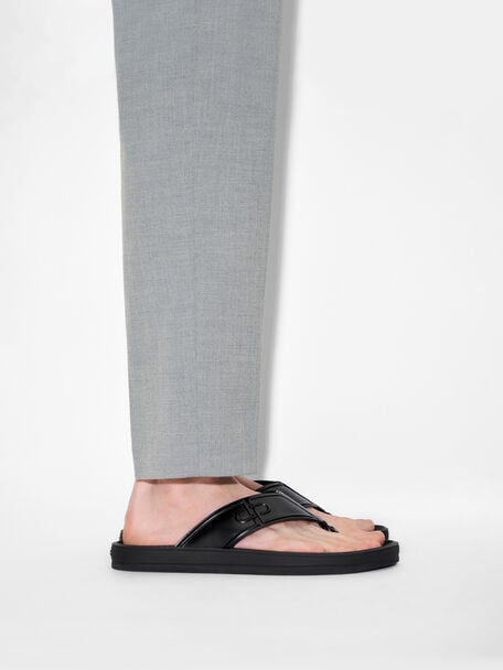PEDRO Icon Leather Heel Sandals, Black