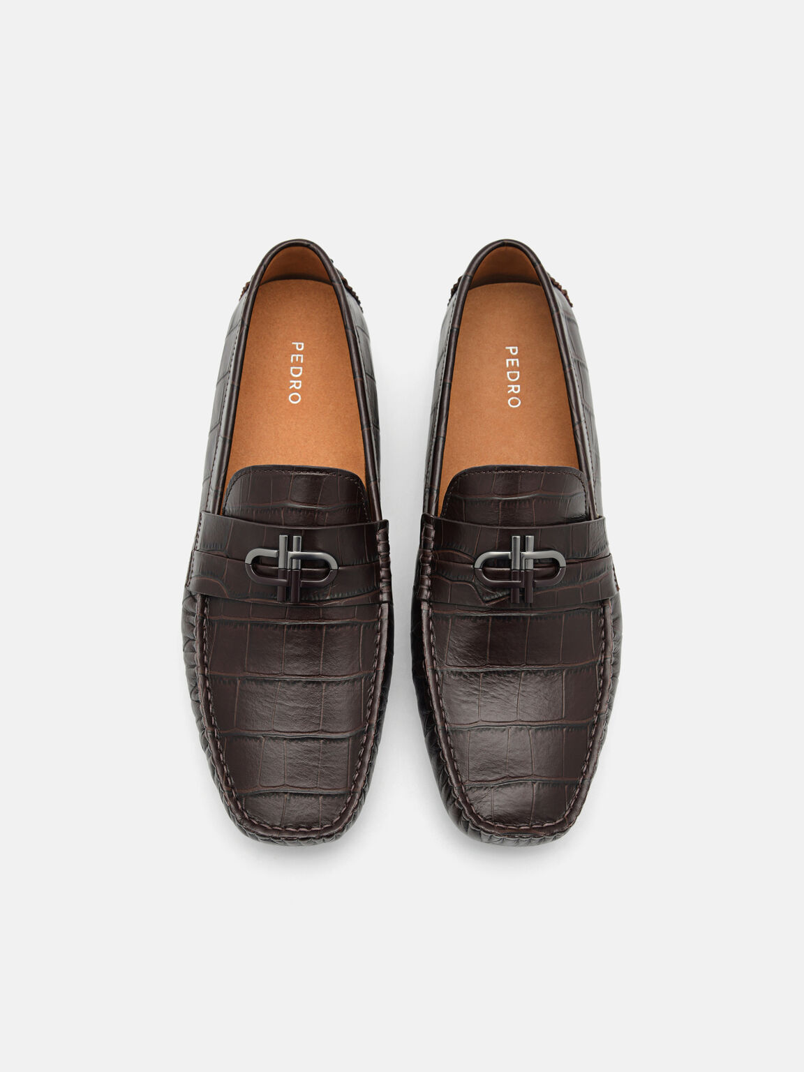 PEDRO Icon Croc-Embossed Leather Driving Shoes, , hi-res