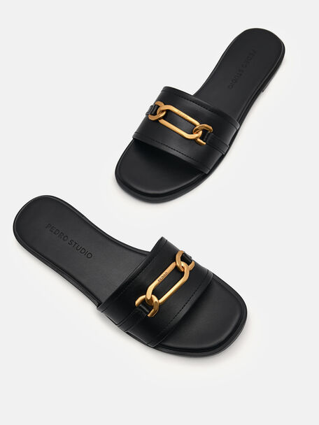 PEDRO Icon Leather Heel Sandals, Black