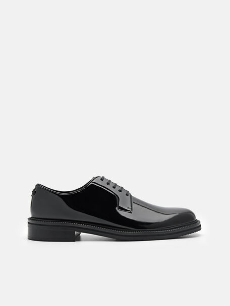 Leather Derby Shoes, Black, hi-res
