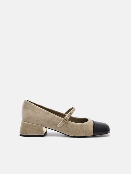 Bianca Fabric Mary Jane Pumps, Taupe, hi-res