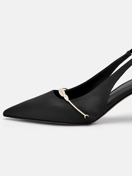 Satin Slingback Heel Pumps, , hi-res