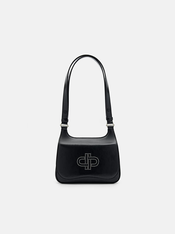 PEDRO Icon Leather Studded Shoulder Bag, Black, hi-res