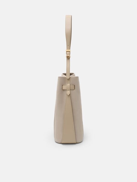 Tas Bucket Kulit Jatte dengan Sabuk, , hi-res