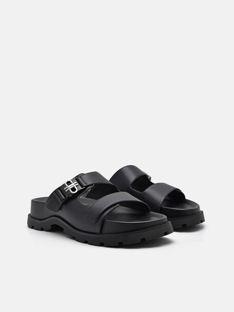 PEDRO Icon Leather Heel Sandals, Black