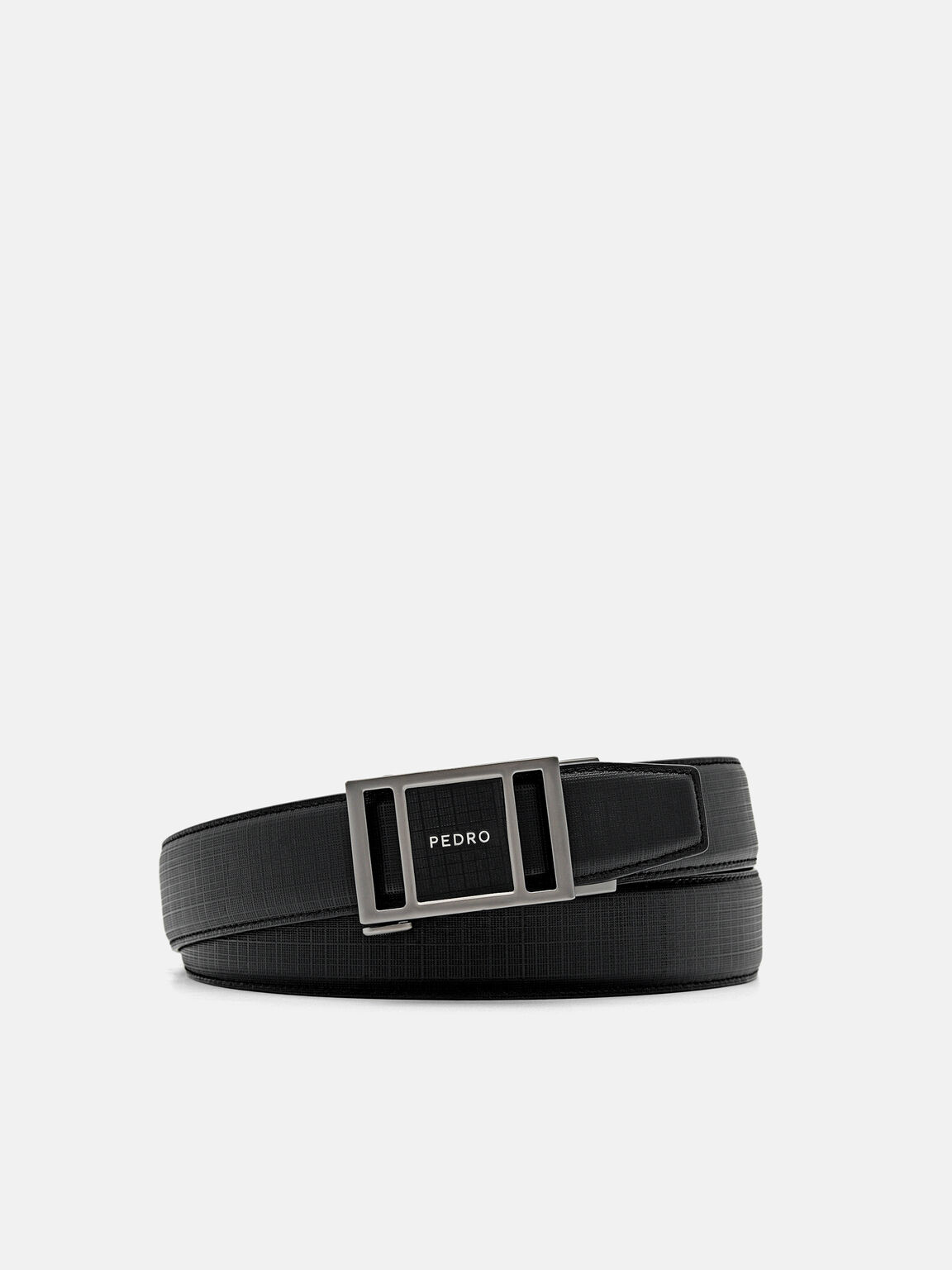 Grid Leather Automatic Belt, Black