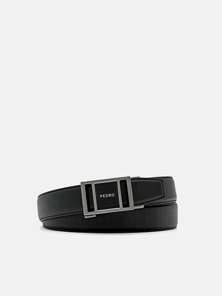 Grid Leather Automatic Belt, Black