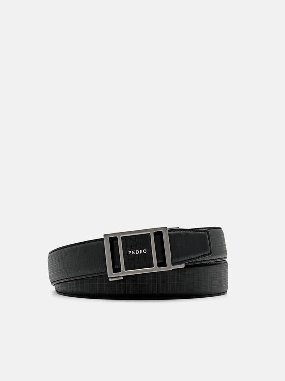Grid Leather Automatic Belt, Black