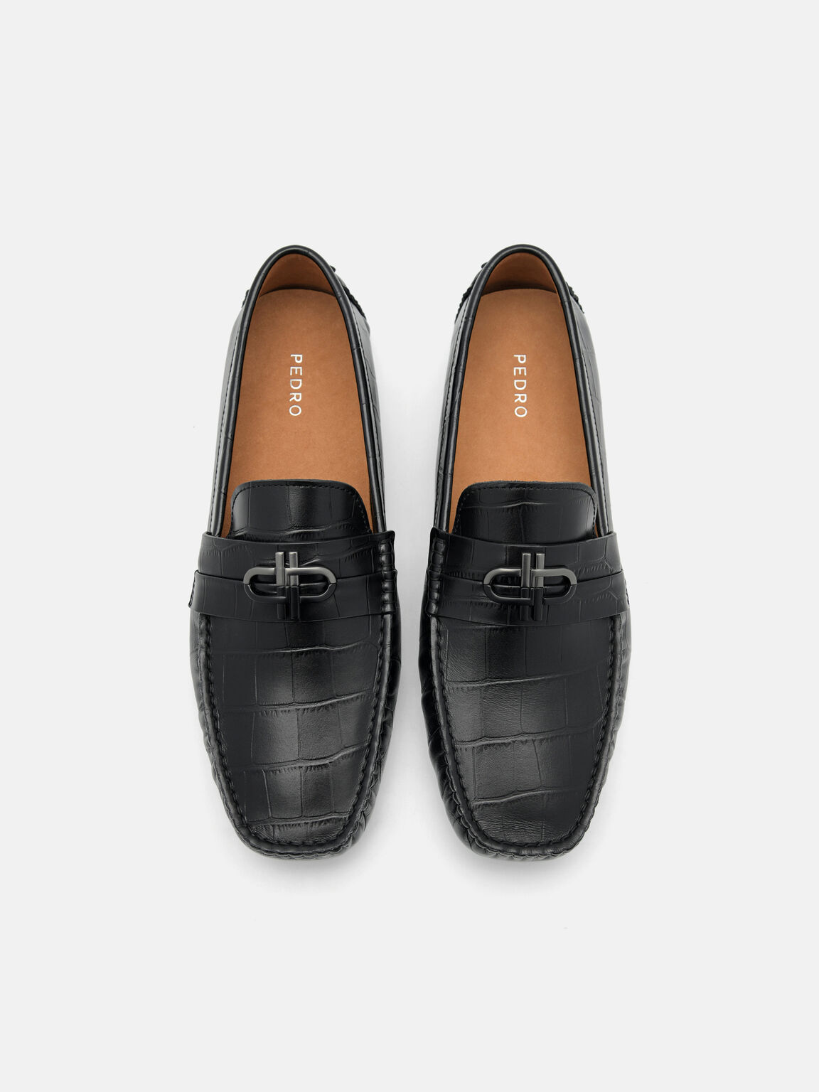 PEDRO Icon Croc-Embossed Leather Driving Shoes, , hi-res