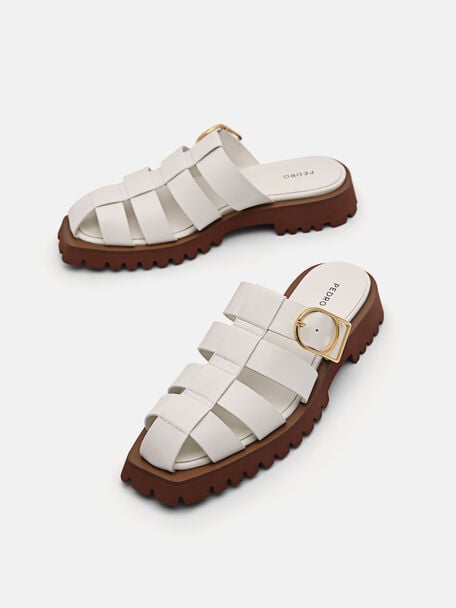 PEDRO Icon Leather Heel Sandals, Black