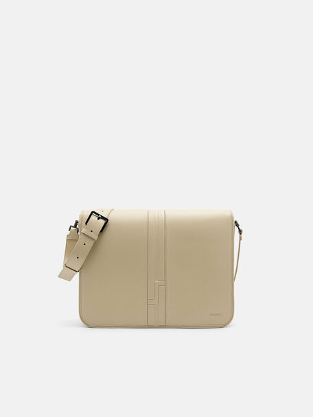Tas Messenger Panel Bertekstur, Taupe