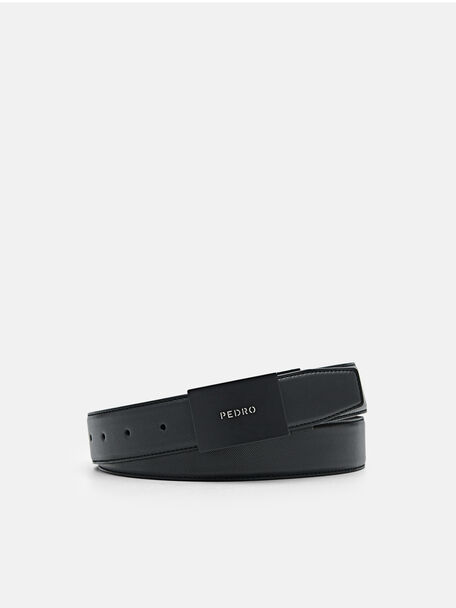 Embossed Leather Reversible Tang Belt, Black, hi-res