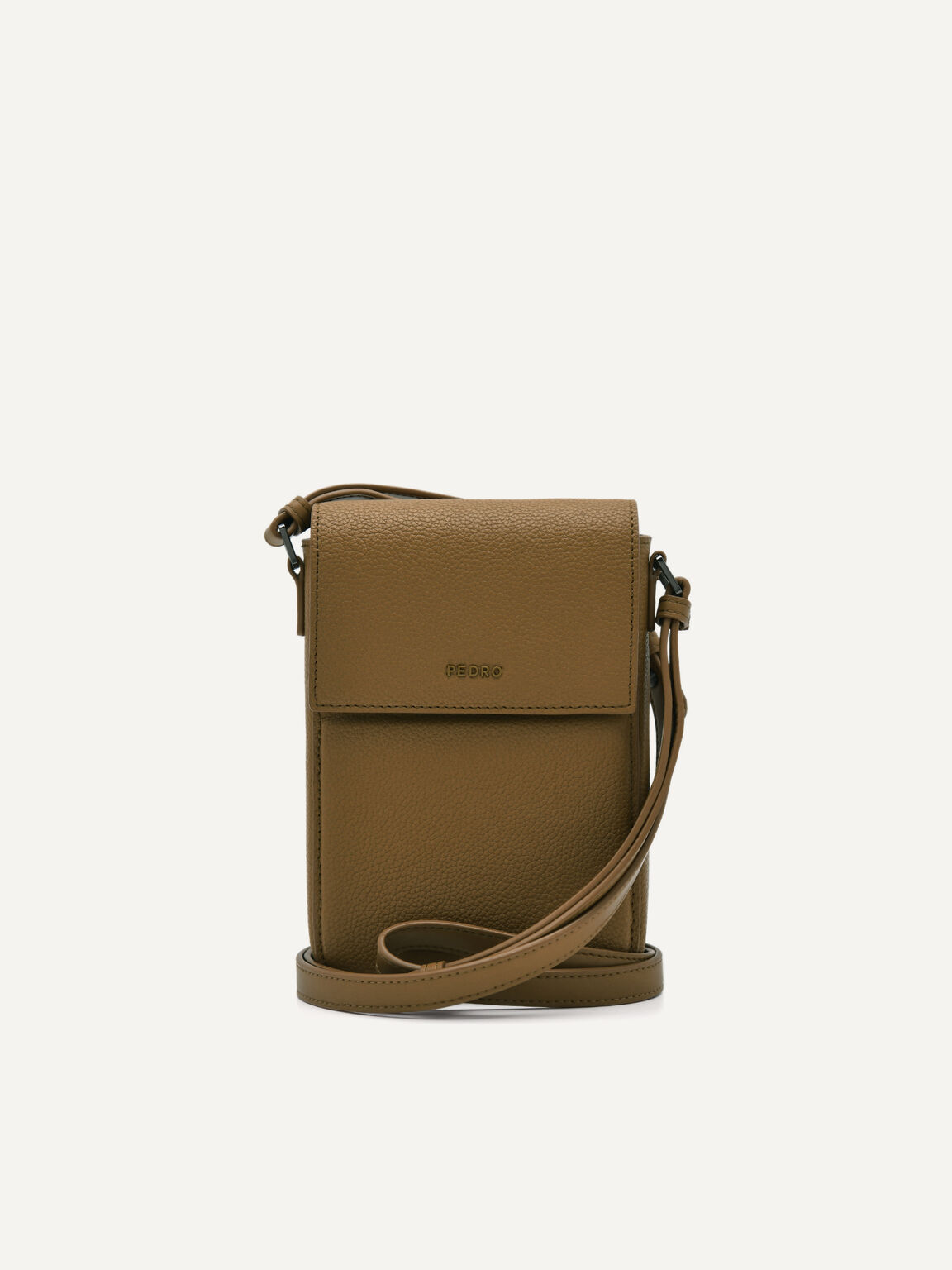 Embossed Leather Phone Pouch, Mustard, hi-res