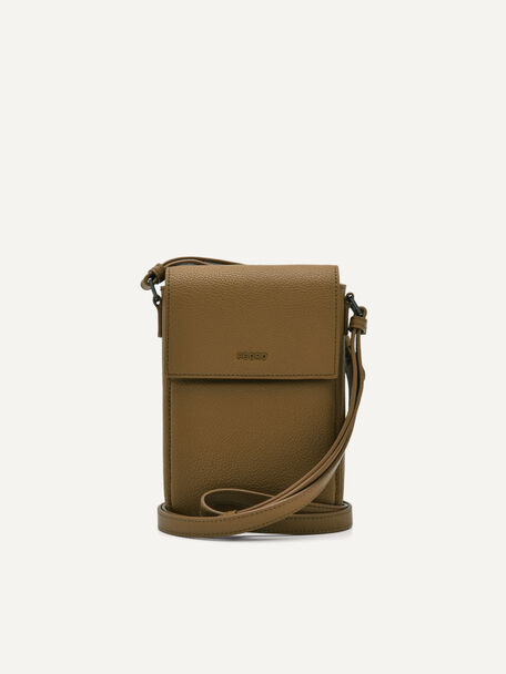 Embossed Leather Phone Pouch, Mustard, hi-res