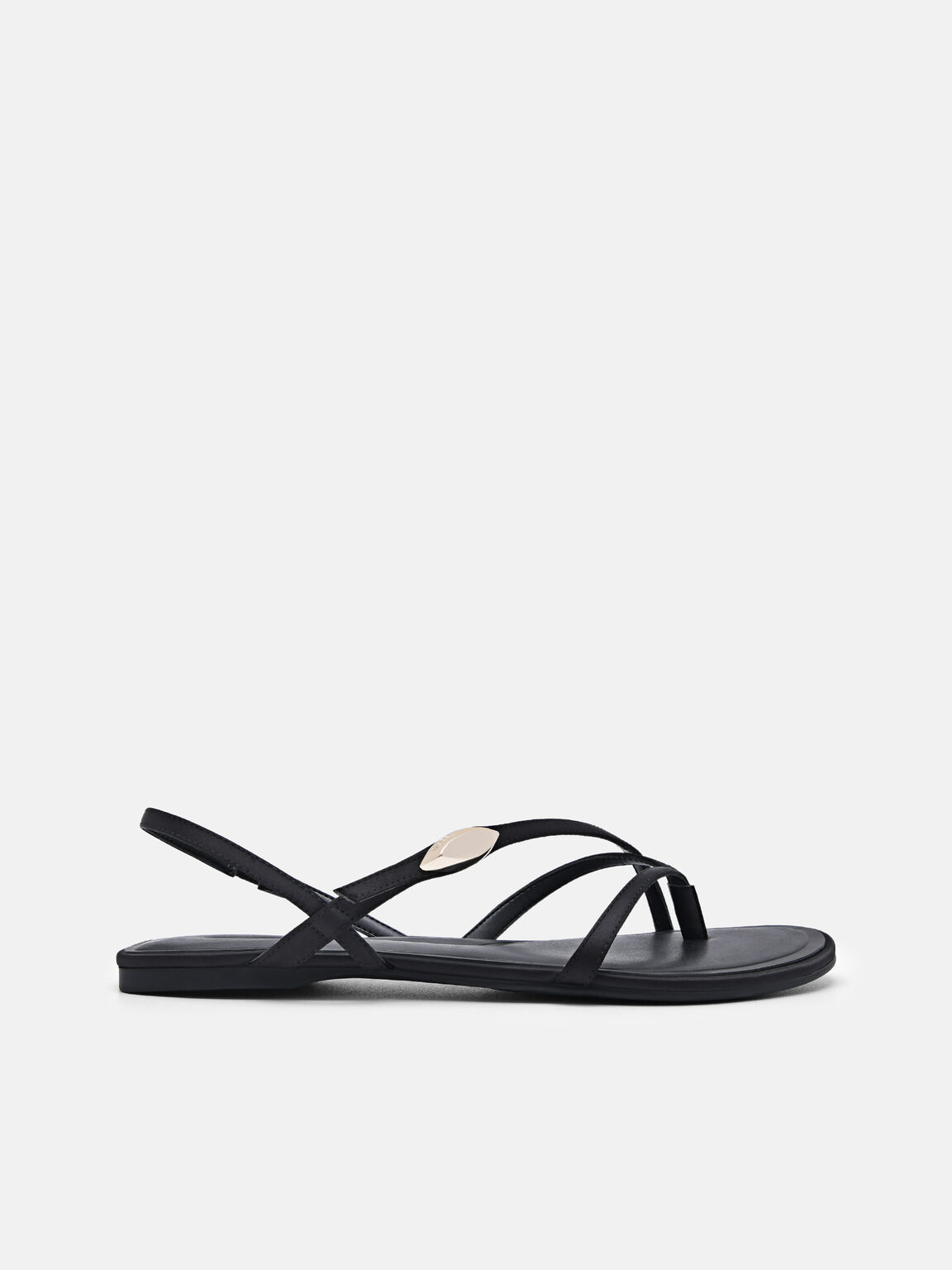 Strappy Slingback Sandals, Black, hi-res