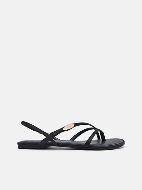 Strappy Slingback Sandals, Black, hi-res