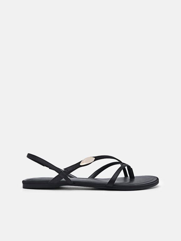 Strappy Slingback Sandals, Black, hi-res