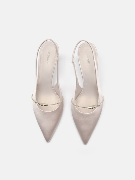 Satin Slingback Heel Pumps, , hi-res