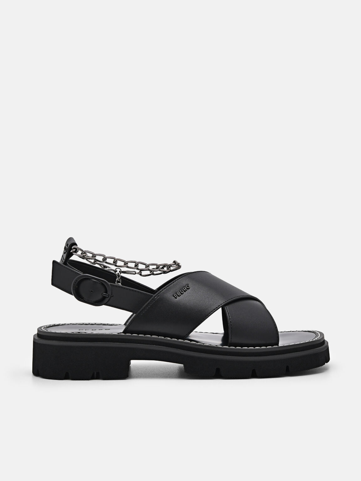 Slingback Cross Strap Sandals, Black, hi-res