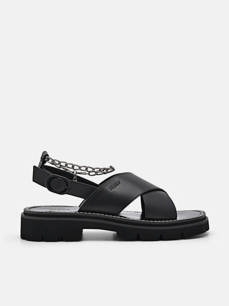 Slingback Cross Strap Sandals, Black, hi-res
