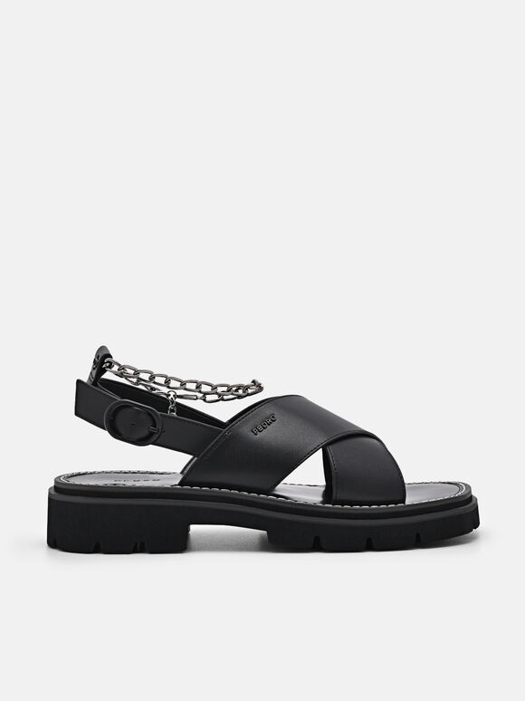 Slingback Cross Strap Sandals, Black, hi-res