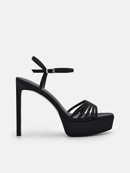Sandal Tumit Platform Kain Iza, Black