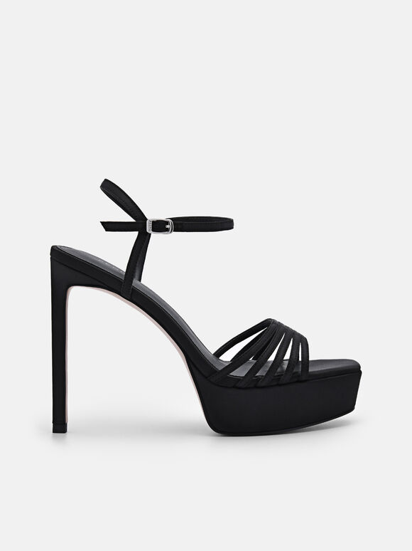 Sandal Tumit Platform Kain Iza, Black