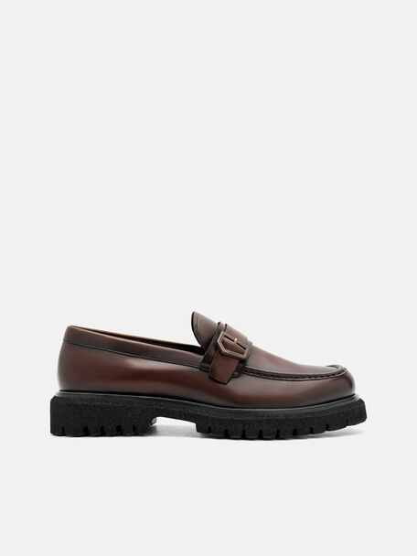 Taper Leather Loafers, Brown, hi-res