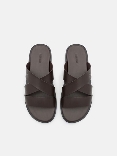 Cross-Strap Slide Sandals, , hi-res
