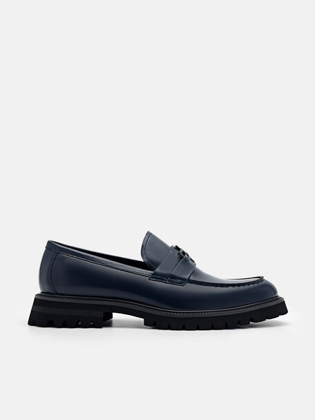 PEDRO Icon Leather Loafers, Navy, hi-res