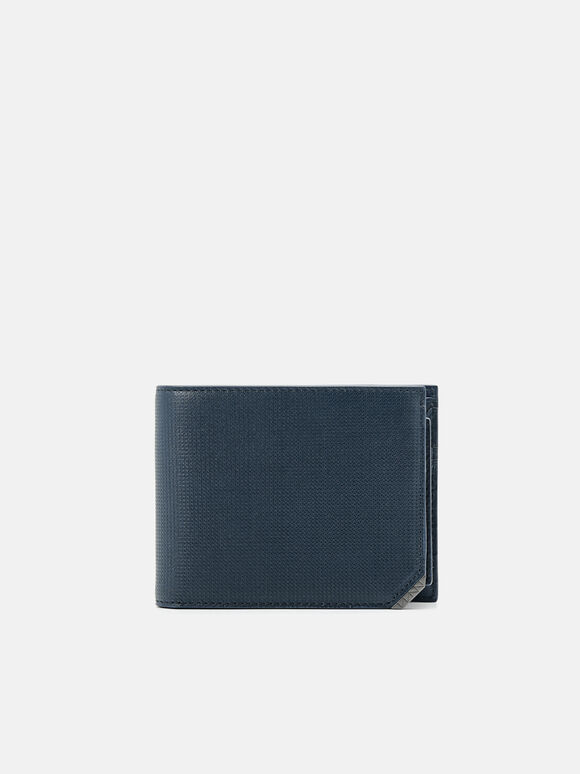 Leather Bi-Fold Wallet with Insert in Pixel, Navy, hi-res